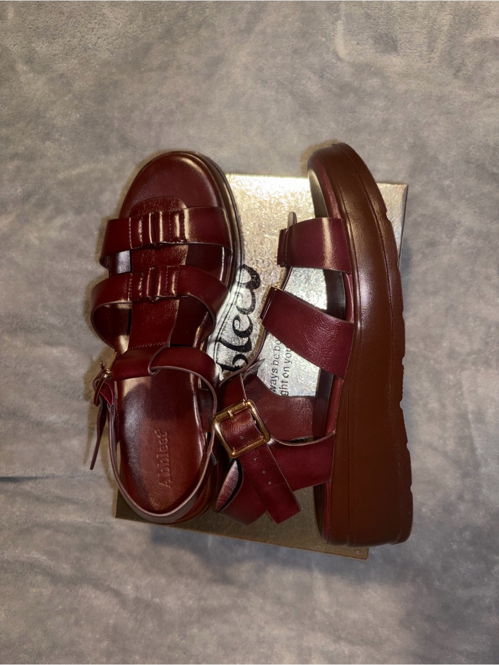 Abbleet Burgundy Wine Platform Wedge Sandals Women’s Size 9 Strappy - Picture 7 of 14